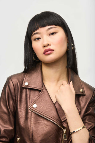 Metallic Faux Leather Biker Jacket