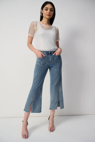 Culotte Jeans With Embellished Front Seam