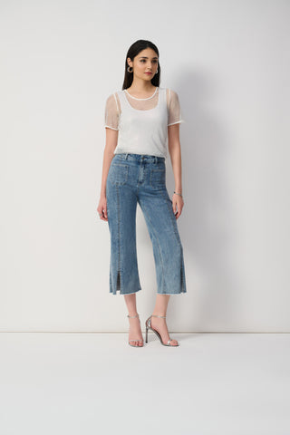 Culotte Jeans With Embellished Front Seam