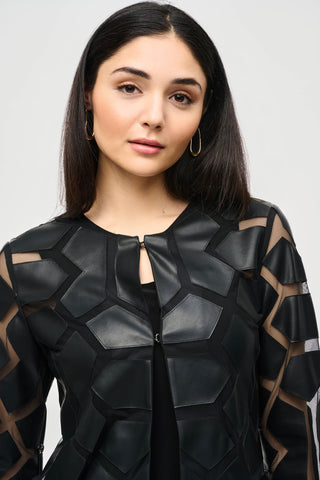 Laser-Cut Leatherette on Mesh Jacket