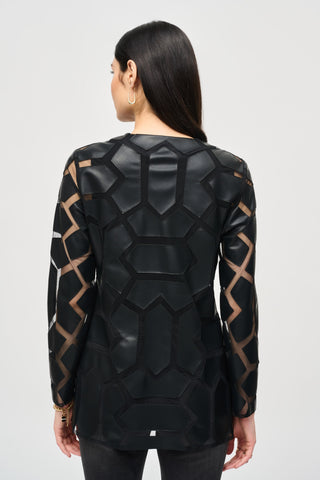 Laser-Cut Leatherette on Mesh Jacket