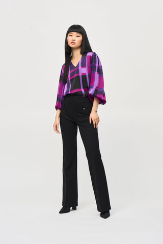 Satin Abstract Plaid Print Top