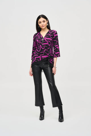 Silky Knit Abstract Print Flared Top