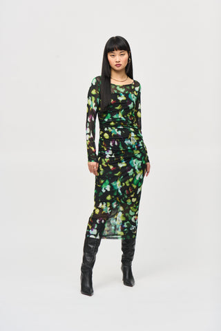 Mesh Abstract Print Sheath Dress