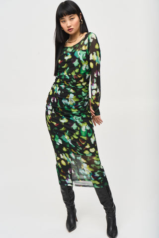 Mesh Abstract Print Sheath Dress