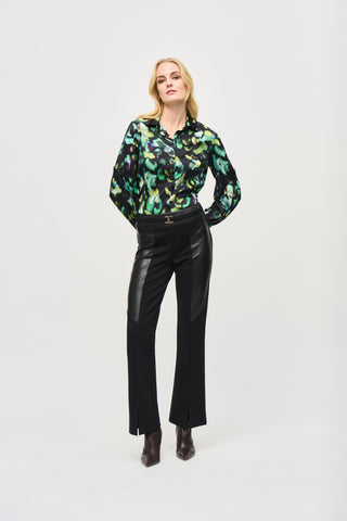 Satin Abstract Print Button-Down Blouse