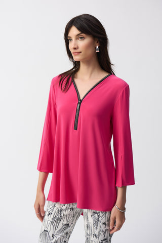 Silky Knit Fit and Flare Tunic with rhinestone zipper