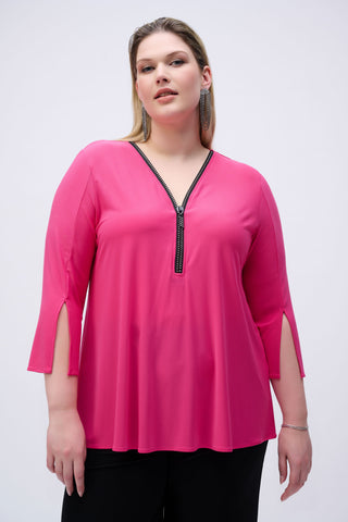 Silky Knit Fit and Flare Tunic with rhinestone zipper