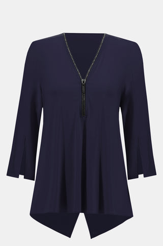 Silky Knit Fit and Flare Tunic with rhinestone zipper