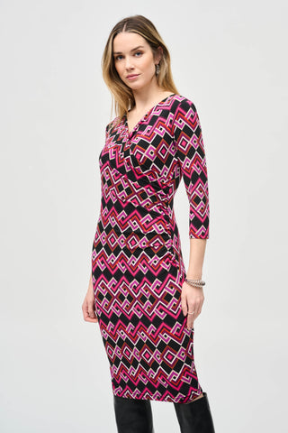 Silky Knit Geometric Print Wrap Dress