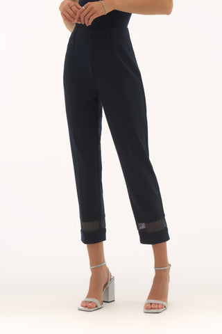 Silky Knit And Rhinestone Mesh Pants