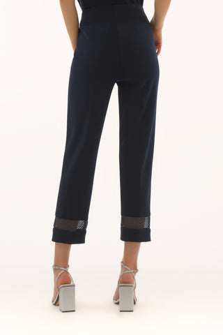 Silky Knit And Rhinestone Mesh Pants