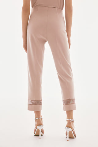 Silky Knit And Rhinestone Mesh Pants