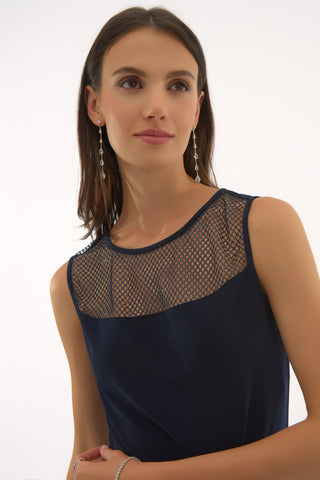 Silky Knit And Rhinestone Mesh Top