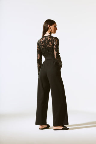 Scuba Crepe And Sequins Mesh Jumpsuit