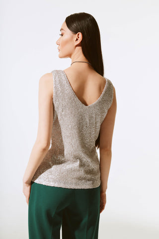 Sequined Sleeveless Fitted Top