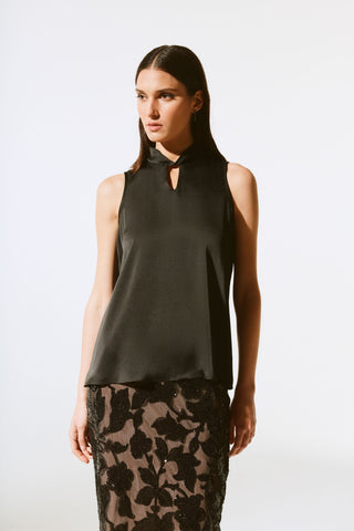 Satin Sleeveless Keyhole Top