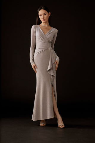 Sparkle Knit Long Sleeve Wrap Gown