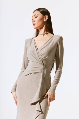 Sparkle Knit Long Sleeve Wrap Gown