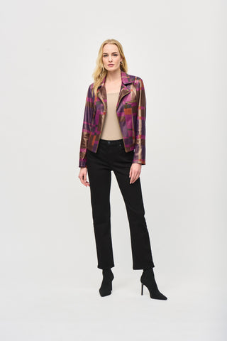 Foiled Print Faux Suede Jacket