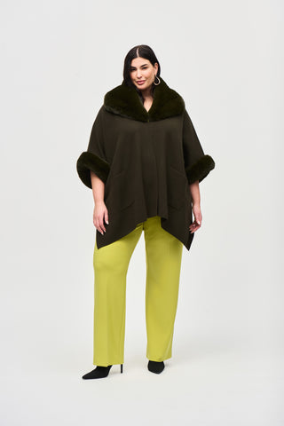 Brushed Jacquard and Faux Fur Cape