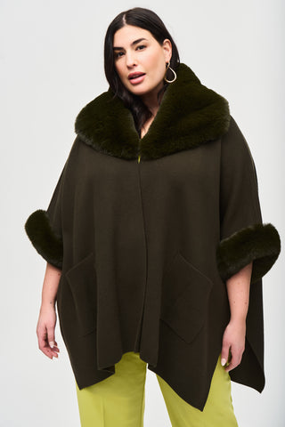 Brushed Jacquard and Faux Fur Cape