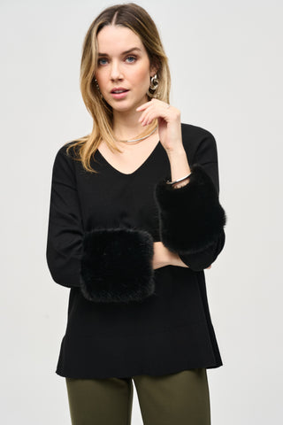 Sweater Knit Tunic With Faux Fur Cuffs