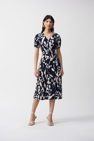 Silky Knit Abstract Printed Wrap Dress