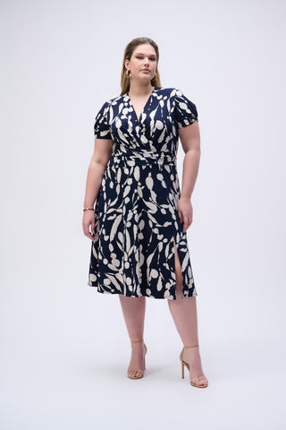 Silky Knit Abstract Printed Wrap Dress