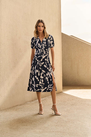 Silky Knit Abstract Printed Wrap Dress