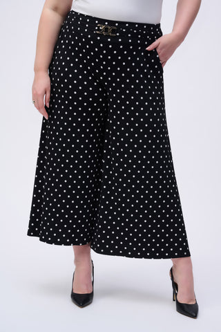 Silky Knit Dot Print Pull-On Culotte Pants