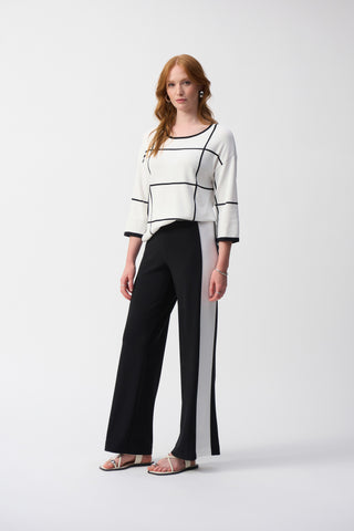 Black and White Wide-Leg Pull-On Pants