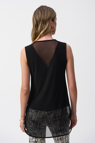 Silky Knit And Mesh Sleeveless Top