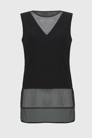 Silky Knit And Mesh Sleeveless Top