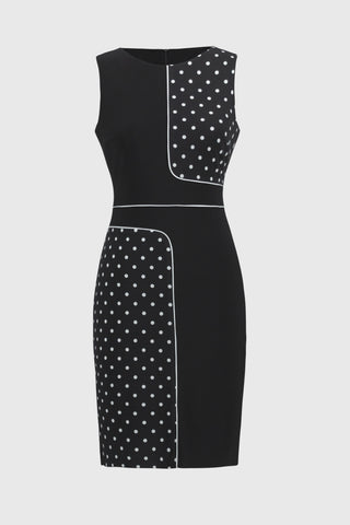 Silky Knit Dot Print Sleeveless Sheath Dress