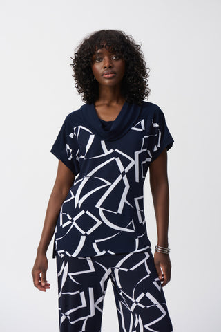 Woven Abstract Print Boxy Top