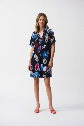 Silky Knit Abstract Print A-Line Dress