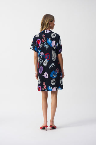 Silky Knit Abstract Print A-Line Dress