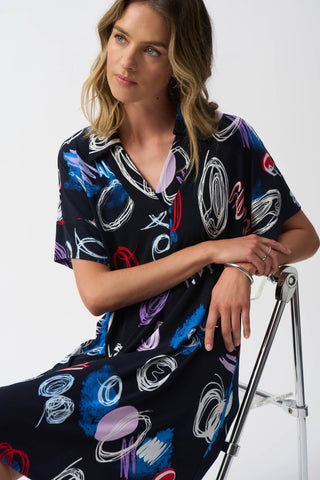 Silky Knit Abstract Print A-Line Dress