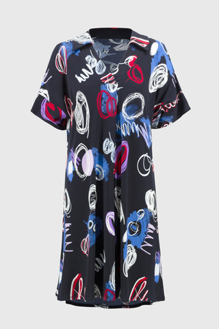 Silky Knit Abstract Print A-Line Dress