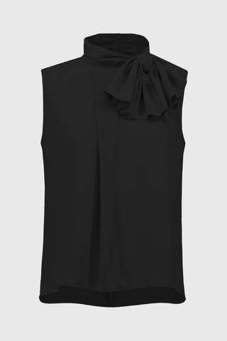 Georgette Sleeveless Top With Bow Collar