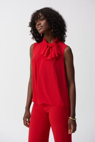 Georgette Sleeveless Top With Bow Collar