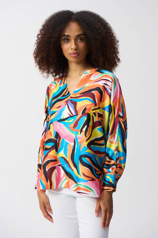 Satin Abstract Print Boxy Top