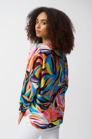 Satin Abstract Print Boxy Top