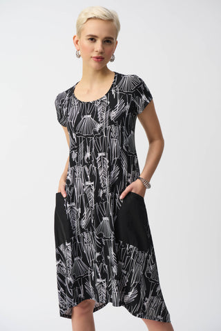 Silky Knit Conversasional Print Cocoon Dress