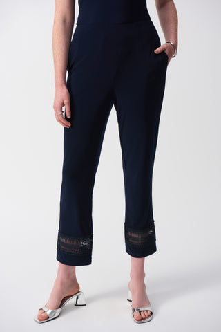 Silky Knit Straight Pants With Guipure Detail