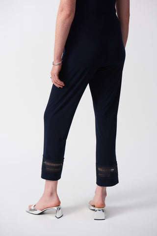 Silky Knit Straight Pants With Guipure Detail