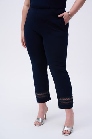 Silky Knit Straight Pants With Guipure Detail