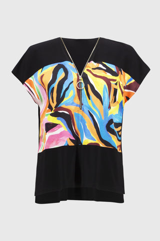 Silky Knit and Satin Abstract Boxy Top