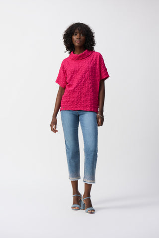 Cowl Neck Bubble Jacquard Boxy Top